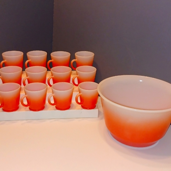 Rare!!! VHTF Vintage Mid-Century Hazel-Atlas Flamingo 13-Piece Punch Set - Picture 1 of 16